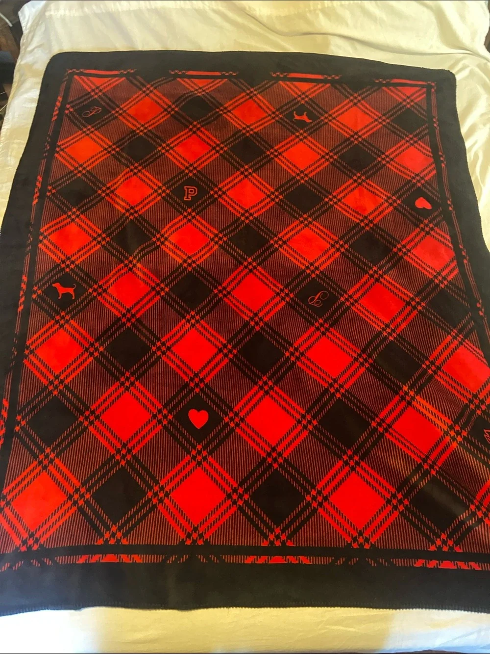 PINK Victoria's Secret Red and Black Plaid Throw Blanket